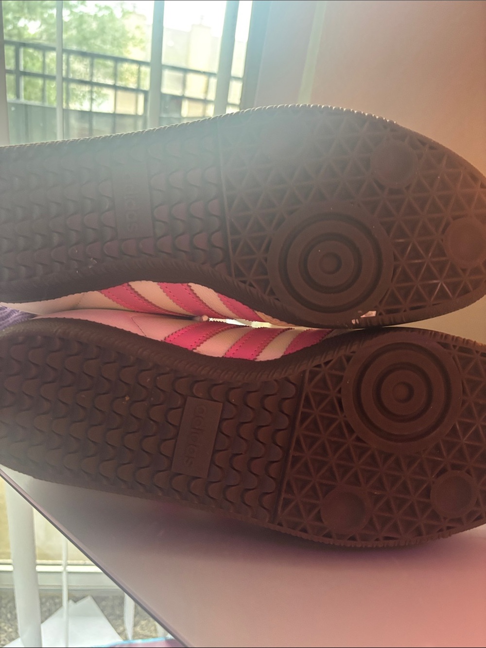 adidas Samba Leather Sneakers in White with Pink Stripes - Picture 3 of 5
